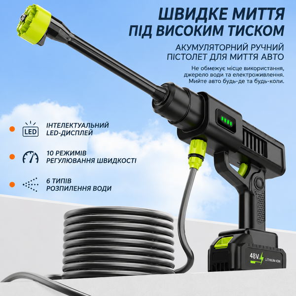 Акумуляторна міні-мийка 2АКБ 48V високого тиску для авто, будинку та саду / Багатофункціональна профісійна мийка для авто Салатова Jam1797 фото