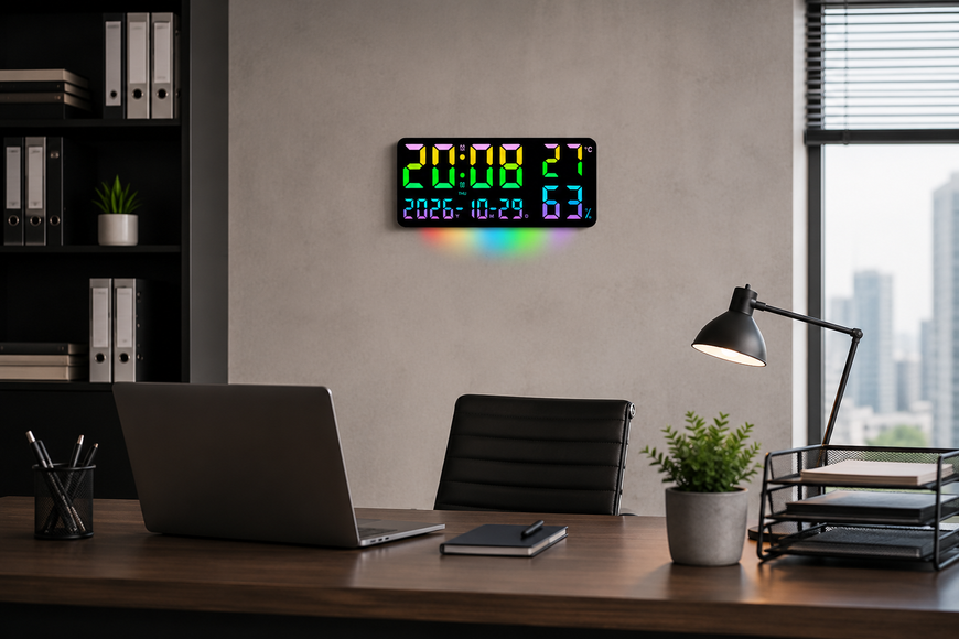 Годинник GH0750 RGB настінні, настільний / годинник з пультом на USB / Годинник календар, будильник, t&deg;, вологість M17853 фото