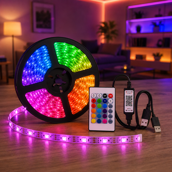 Гнучка світлодіодна стрічка RGB USB 10м / Стрічка з пультом для підсвічування телевізора, монітора, меблів / LED стрічка від павербанку G10183 фото