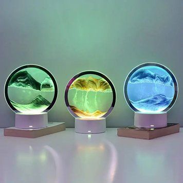 Настільна LED лампа нічник RGB Пісочний годинник 3D Sandscape. Картина Рухомий пісок 2053d фото