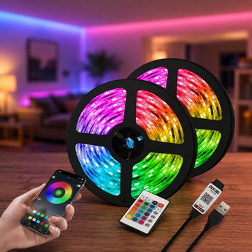 Гнучка світлодіодна стрічка RGB USB 15м / Стрічка на USB на монітор, меблі + пульт / LED стрічка від павербанку G10147 фото
