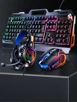 Ігровий комплект клавіатура та миша навушники килимок 4в1 Linmoni TF-400 Kit з RGB підсвічуванням для геймерів n852369 фото