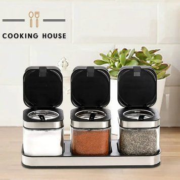 Набір контейнерів для солі, перцю, приправ та спецій Cooking House з кришками та ложками &ndash; 3 шт G9741 фото