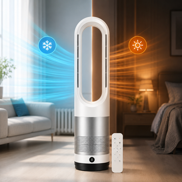 Мобільний безлопатевий вентилятор Germatic LED 1200W / Кондиціонер підлоговий 2в1 з обігрівом та охолодженням AM-018JR сенсор, пульт ДК, автоповорот 80&deg; M17380 фото