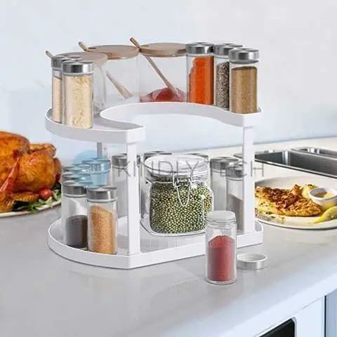 Полиця органайзер для спецій Spice Spinner Білий місткий дворівневий тримач для зберігання ємностей і баночок 50932145 фото