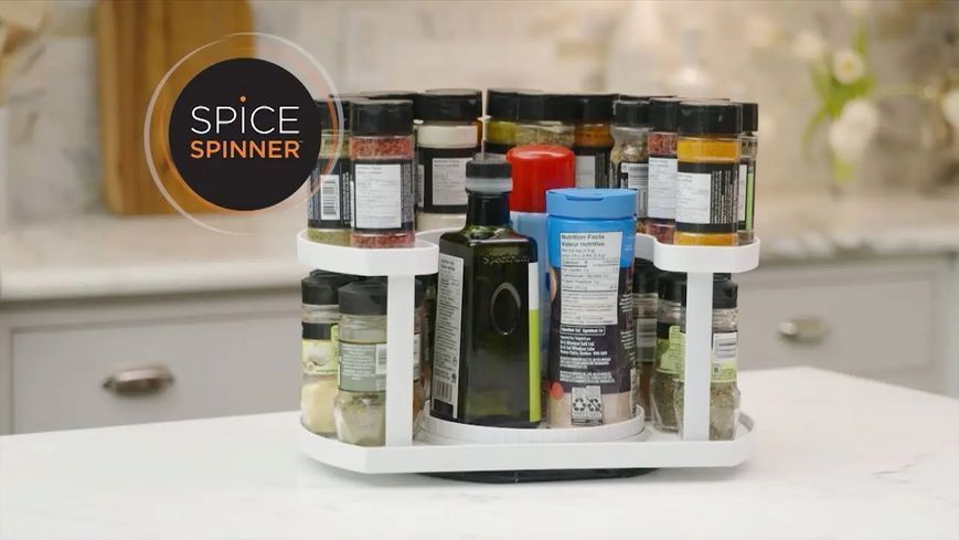 Полиця органайзер для спецій Spice Spinner Білий місткий дворівневий тримач для зберігання ємностей і баночок 50932145 фото