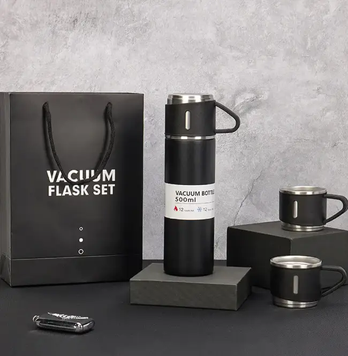 Термос із вакуумною ізоляцією, Подарунковий набір з 3 чашками 500 мл Чорний G555623488/2 фото