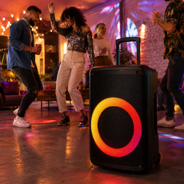 Портативна акустика ZXX-7878 / Акумуляторна колонка з Bluetooth, TWS, FM, USB, SD, RGB-підсвічуванням / Караоке колонка-валіза з 2 мікрофонами та пультом ДУ sp8717 фото