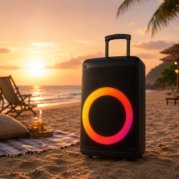 Портативна акустика ZXX-7878 / Акумуляторна колонка з Bluetooth, TWS, FM, USB, SD, RGB-підсвічуванням / Караоке колонка-валіза з 2 мікрофонами та пультом ДУ sp8717 фото