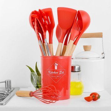 Силіконовий кухонний набір приладдя Kitchen Set 12 предметів (дерево+силікон) D-TOP 22013 фото