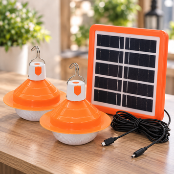Ліхтар Solar дві лампи від сонячної панелі / Комплект освітлення сонячна панель та 2 LED лампочки / Кемпінгова лампа прожектор As5730-2 фото