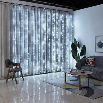 Світлодіодна гірлянда штора роса на дроті 3х2 м 200 LED пульт + USB холодний білий G5798 фото