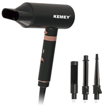 Фен для волосся Kemei KM-9203 4 насадки (концентратор, гребінець для вирівнювання волосся, насадка для локонів, конусна насадка) КМ 9203 фото