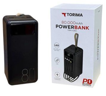 Повербанк Torima TRM-1080 22,5W / 80000 mAh, з ліхтариком, 3 кабелі / Портативний акумулятор / УМБ Power Bank pahTRM-1080 фото