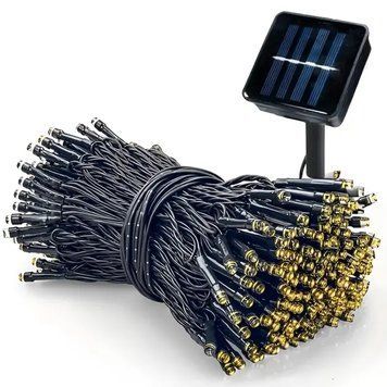 Гірлянда нитка на сонячній батареї 500 LED 50м чорний дріт жовтий G5859 фото