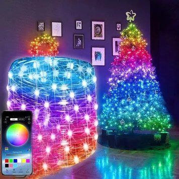 Світлодіодна розумна гірлянда Smart Роса RGB 100 LED з Bluetooth для ялинки від USB 10м Jam3939 фото